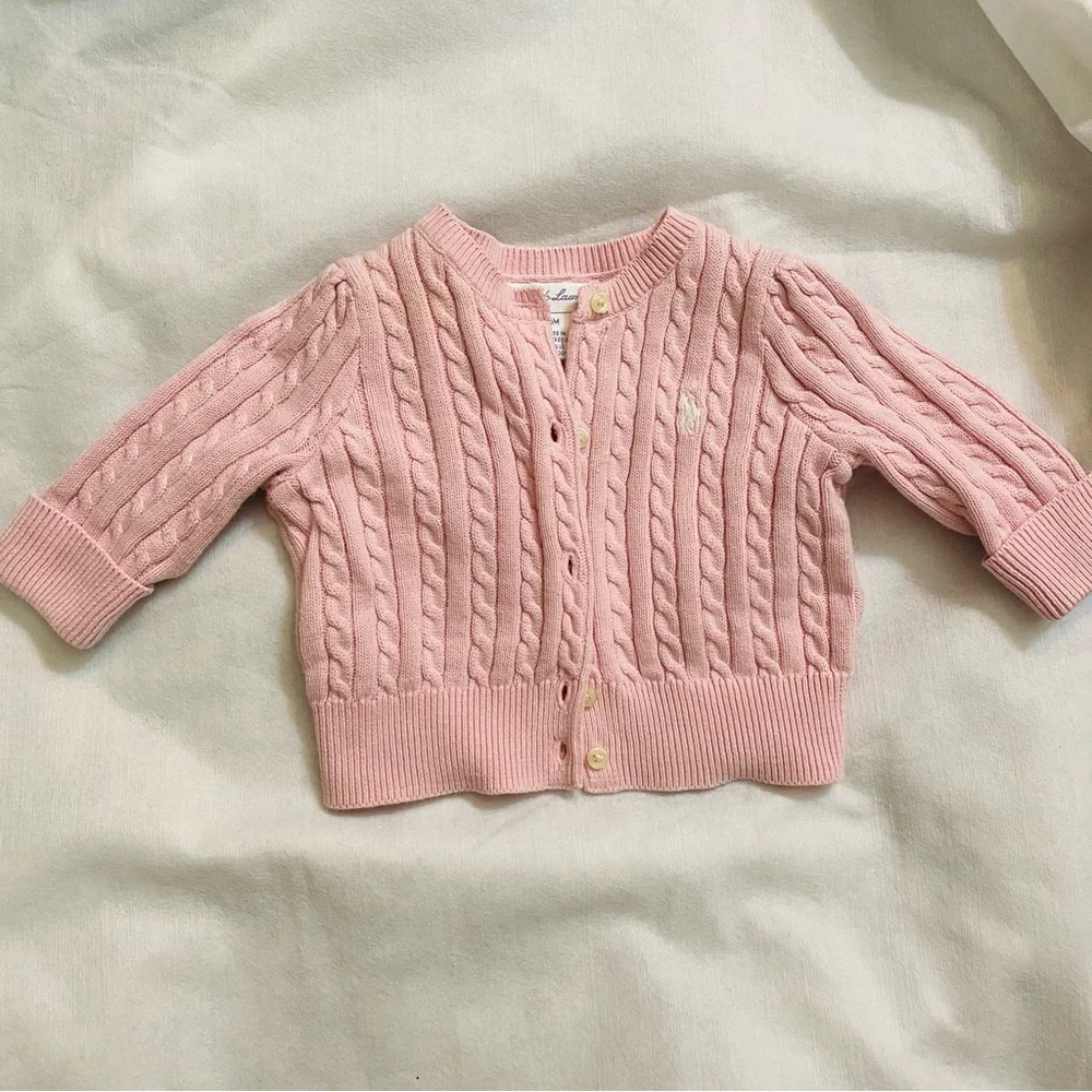 Ralph Lauren Baby Girls Cable Cardigan Sweater French Pink 3mo GUC